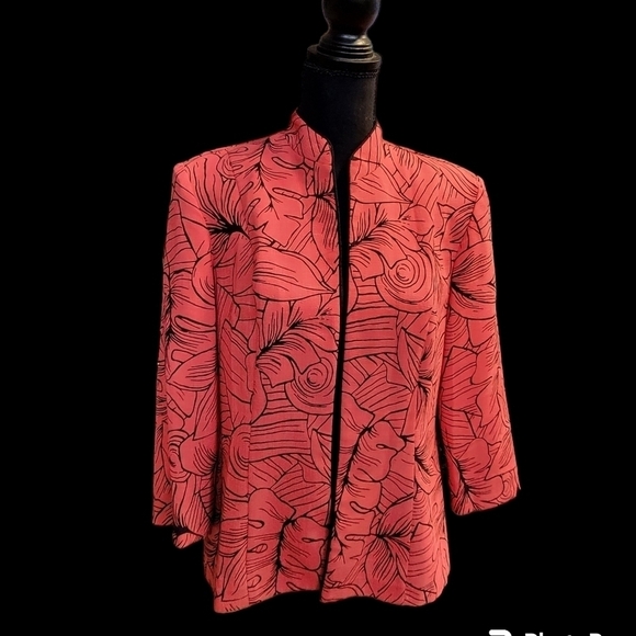 Perceptions New York Jacket, Blazer Red & Black Floral 100% polyester Size 10 - Picture 3 of 6